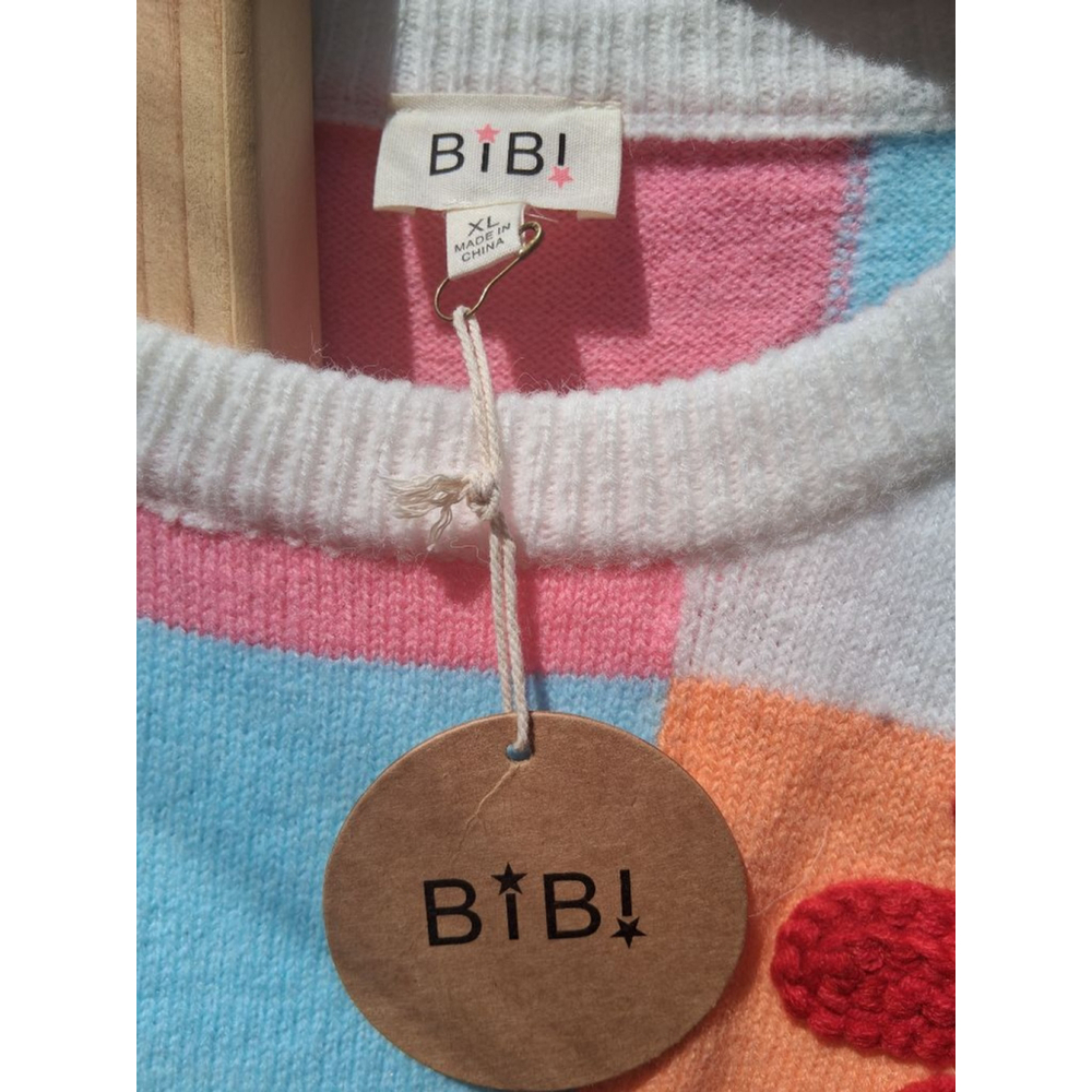 🌸 BiBi XL Multi-color Pastel Patchwork Floral Crew Neck Sleevless Sweater NWT - Picture 8 of 13